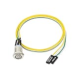 Commutateur à bouton en métal avec câble d'extension de 60 cm - Bleu - Symbole LED - Convient pour ordinateur et bouton de redémarrage (12 mm)