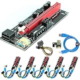 Ubit 6 Pack PCI-E Riser Express Cable 16X à 1X (Dual-6pin / MOLEX) avec Extension Graphique LED Ethereum ETH Mining Powered Riser Adapter Card + 60cm USB 3.0 Cable