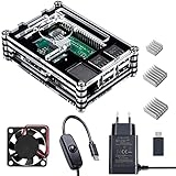 Smraza Boitier pour Raspberry Pi 3 b+, 5V/3A Alimentation avec Interrupteur on Off, 3 Dissipateurs,Thermiques Ventilateur, Fan pour Raspberry Pi 3 2 b + Case(Carte Raspberry Pi Non Incluse)